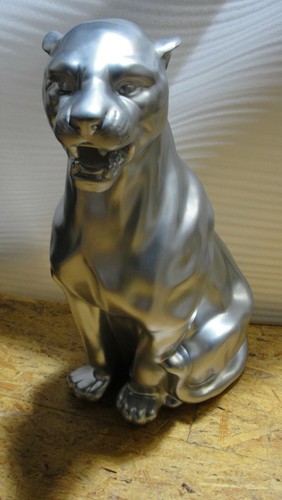 Panther Jaguar Figur Tierfigur Gartenfigur Katze Sitzend Leopard Groß Silber - Picture 2 of 7