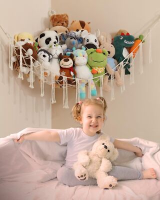 Lunriwis Kuscheltier Hängematte Mit LED-Lichtern - Makramee Spielzeugnetz Für Kinderzimmer