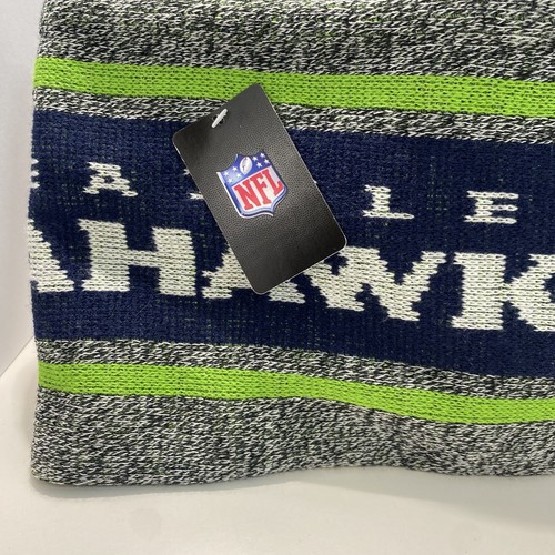 Seattle Seahawks Knit Scarf NWT and Fleece Beanie Combo Hat Cap NFL - Picture 3 of 10
