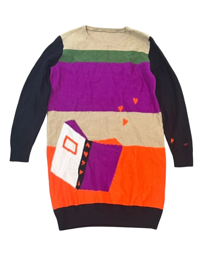 SONIA RYKIEL GIRLS SIZE 10 MULTI STRIPE LONG SLEEVE WOOL KNIT SWEATER DRESS - Image 3 of 4