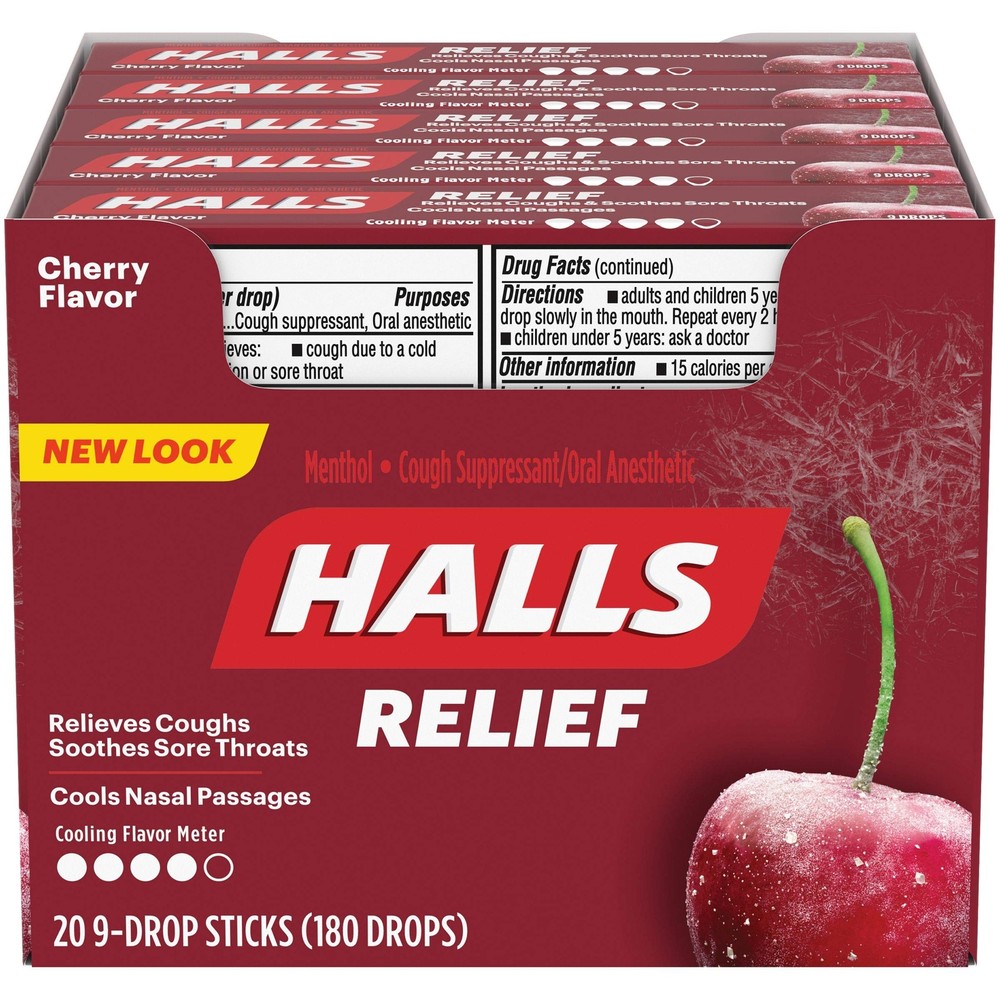 Cherry Cough Drops - with Menthol - 180 Drops 20 sticks of 9 drops