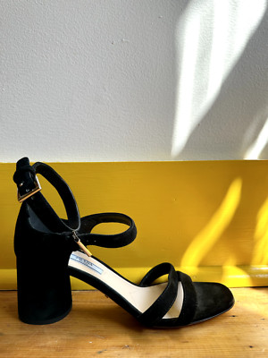 PRADA Italy new NWOB $1K black leather suede block heel dress strappy sandals 37