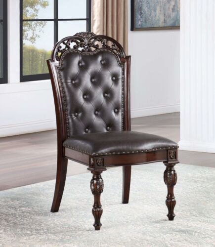 Traditional Dining Furniture Brown Cherry 4pc Side Chairs Espresso Leatherette