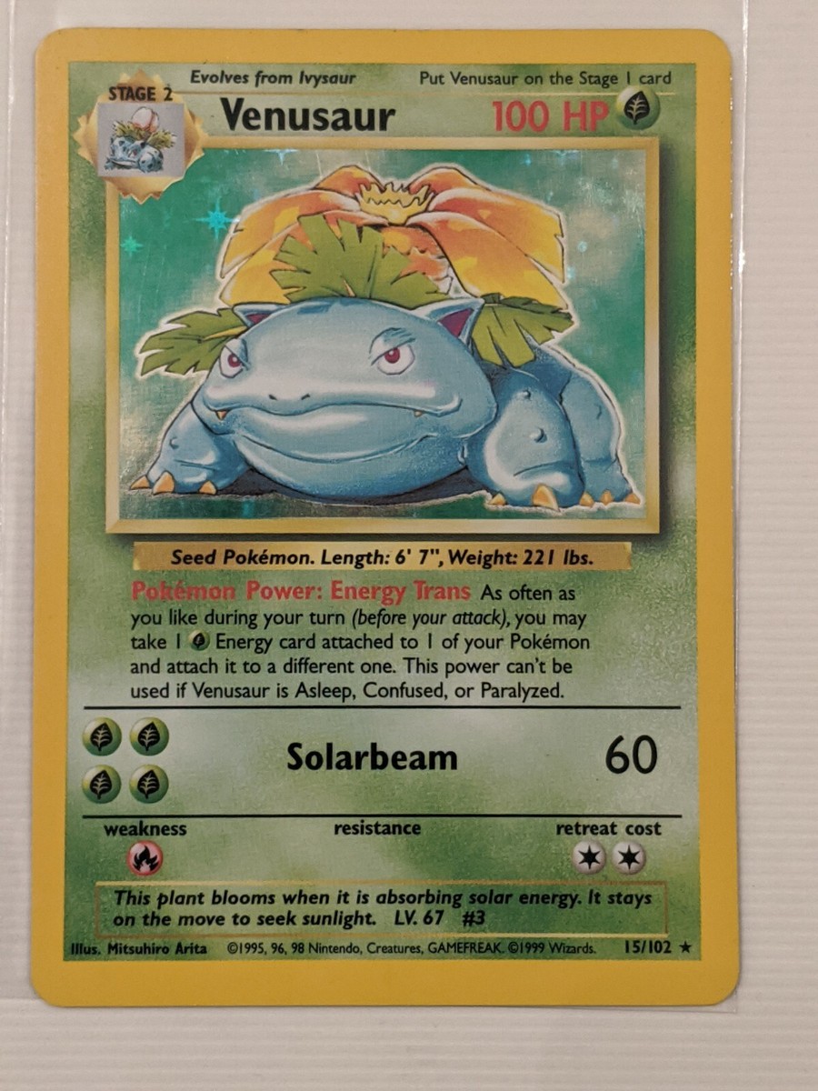 Venusaur 15/102 Pokemon Base Set Unlimited Holo Card- MINT- PSA 7