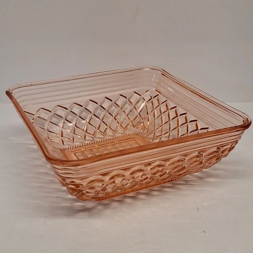 Vintage Anchor Hocking  Waterford Pink Depression Glass Candy Dish Square