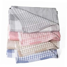 Cotton Muslin Throw Blanket with Buffalo Check Pattern, Vintage Twin Grey