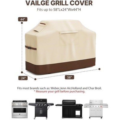 Beige Grill Cover for Weber, Brinkmann, Char Broil - 58-inch