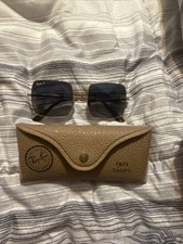 Ray-Ban RB1971 Square Sunglasses Gold Metal Frame, Blue/Grey Gradiant Lens