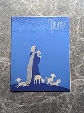 Christmas Card Vintage Good Shepherd Blue White Silhouette Modernist Art Deco