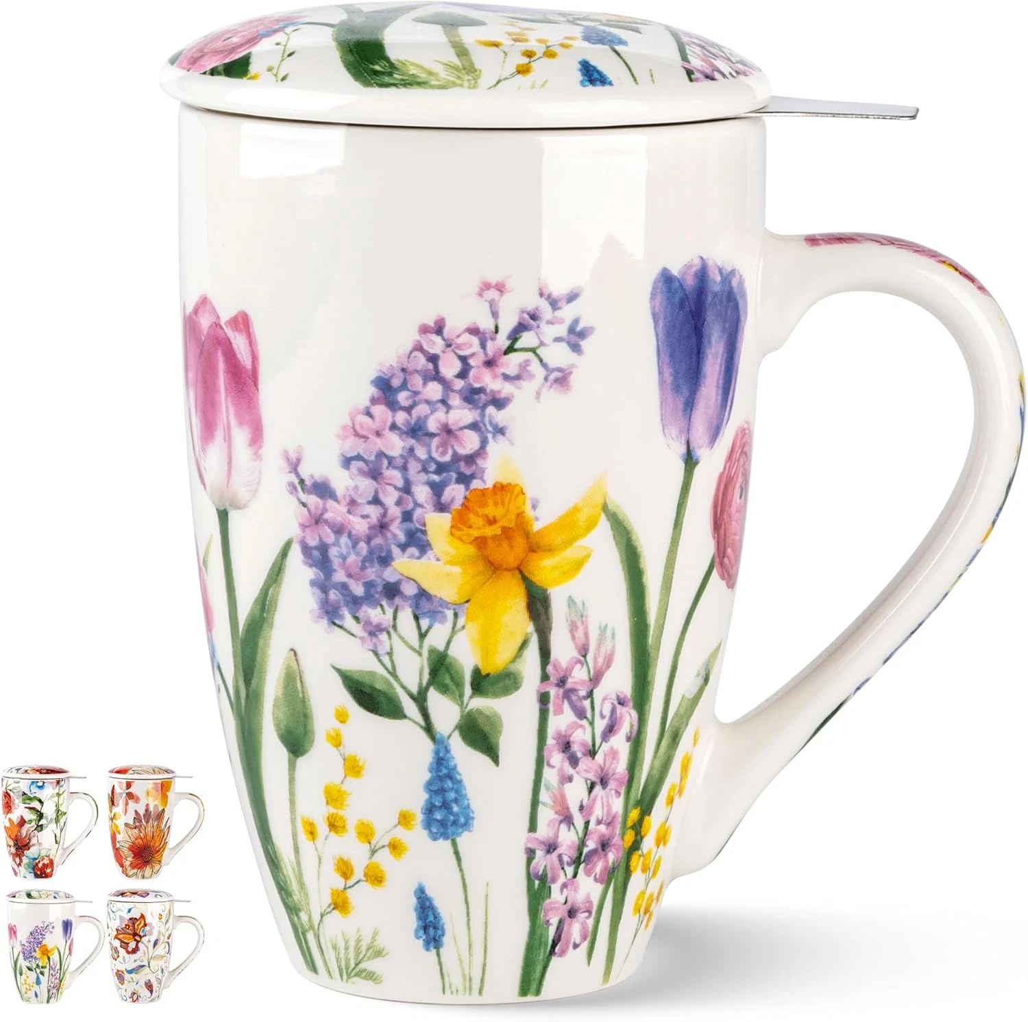 Tea Mug with Infuser and Lid, 18 Ounce Large Ceramic Loose Leaf Cup, Microwave,