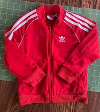 Adidas Kids Unisex Athletic Track Jacket, Full Zip Logo 3 Stripes, Red, Size 5T