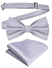 Branduce Mens Solid Color Double Fold Pre-tied Bow Tie and Pocket Square Set