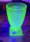 Vintage Indiana Glass Horseshoe Pattern Uranium Glass 5" Footed Tumblers