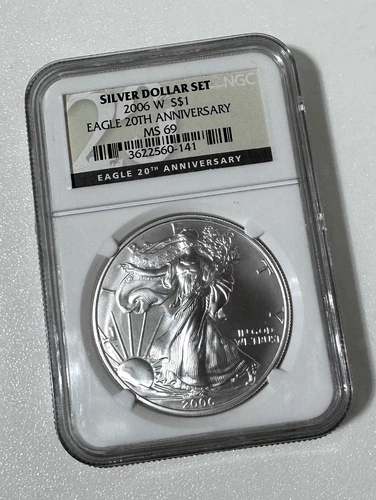 2006-W NGC MS69 American Silver Eagle 20th Anniversary From Silver Dollar Set