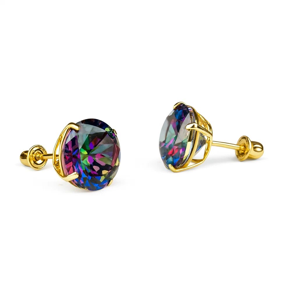 Yellow Gold Plated Stud Fashion Earrings Mystic Topaz for  display picture 1