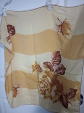 Vintage 1970s Sheer Floral Stripe Scarf Beige Brown Roses 29" Square Chiffon