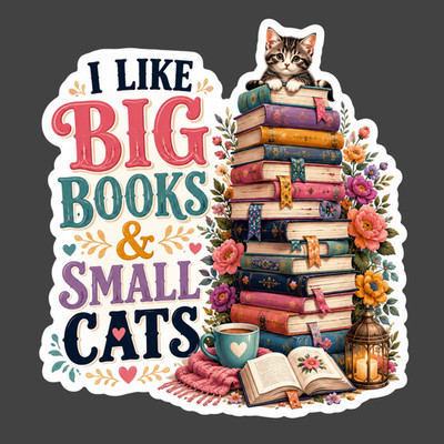 Cat Sticker Vinyl Decal I Like Big Books & Small Cats Reader Gift Cute