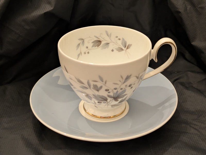 Vintage Ridgway Graywood Teacup and Saucer Set Fine English Bone China Blue Gray