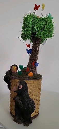 Jungle Theme Handmade Pin Cushion. The Knitted Coconut Tree Is In Mug W/Monkey's - Bild 2 von 4