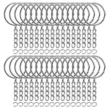 50 Pc Bulk Keychains Set, Split Keychains Rings with Chain 1 Inch, Key Rings New