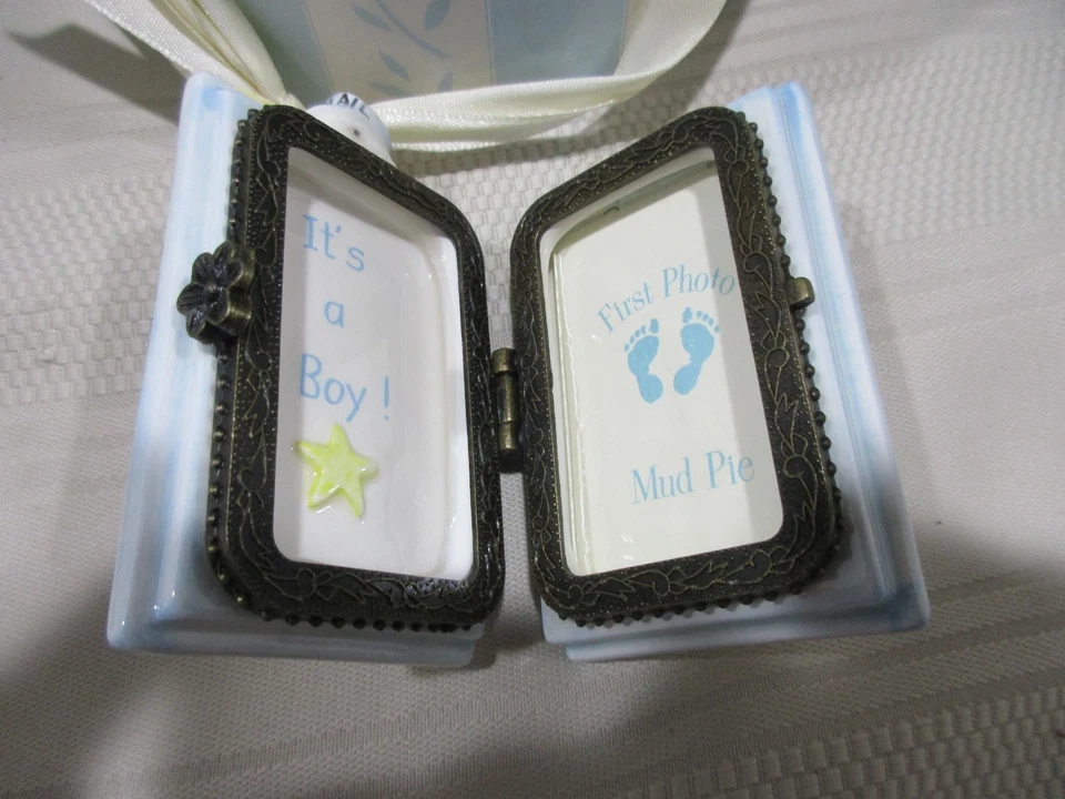 Torta de lama entrega especial bebê menino porcelana azul caixa articulada na caixa do chapéu 2001 - Imagem 3 de 4