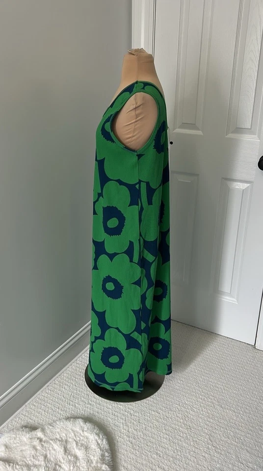 Marimekko Simpukka Unikko Ribbed Jersey Dress Green Navy size XXL NWT - Image 4 of 4