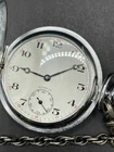 Vintage Avia Incabloc Pocket Watch Swiss Made Silver Tone 41.4mm w/ Chain