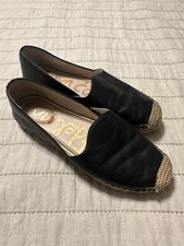 Sam Edelman Black Leather Espadrilles 8M Kesia Flats Slip-On Comfort Travel