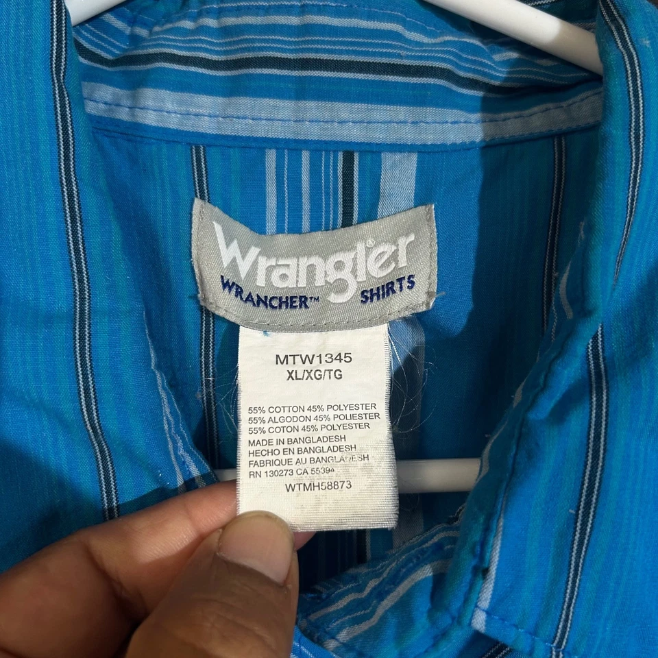 Wrangler Blue Gray Striped Pearl Snap Western Cowboy Button Up Shirt Men's XL - Image 3 of 4