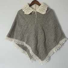Vintage Poncho Cape Women  s S/M Crochet Houndstooth Boho Hippie