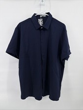 NEW Coofandy Men L Navy Blue Shirt Beach Linen Resort Travel Minimalist Casual