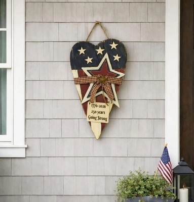 Hand-Painted Americana Heart Door Hanger   Rustic 4th of July Porch Decor
