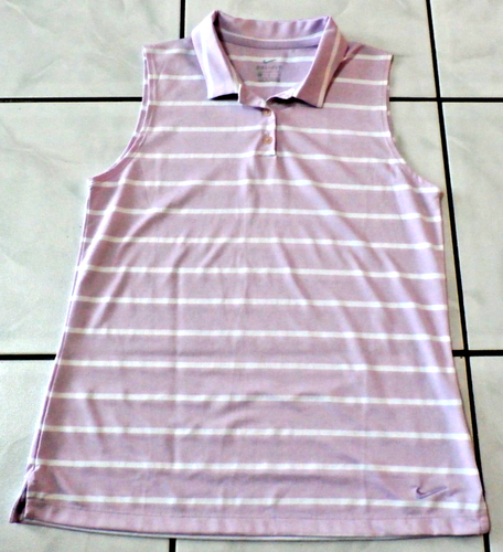 Nike Poloshirt Damen Medium lila gestreift Dri-Fit Golf ärmellos Oberteil #i73 - Bild 1 von 11