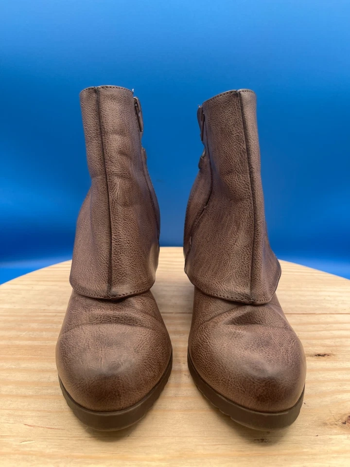 Not Rated Wedge Booties Anahata 07WS18 Women's Sz 7.5 Brown Faux Leather Zip Up - Image 4 of 4