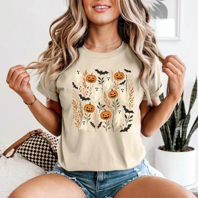 T-shirt Halloween Ghosts Pumpkins Bats pour femmes vacances automne effrayant - Photo 1/2
