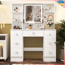 7 Drawers Vanity Makeup Desk Dressing Table W/ LED Lighted Mirror for Bedroom