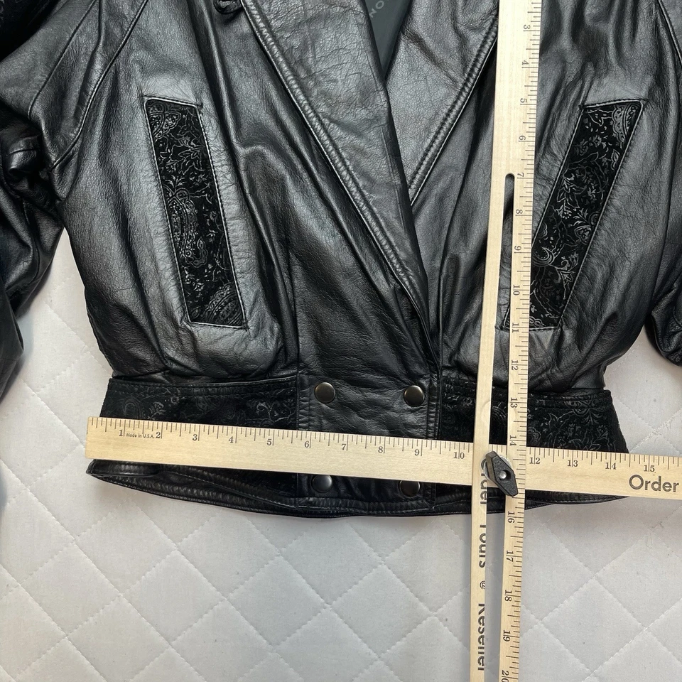 Chaqueta de cuero Wilsons para mujer XS estilo moto negra floral acento cachemir años 90 Foto 2 de 4
