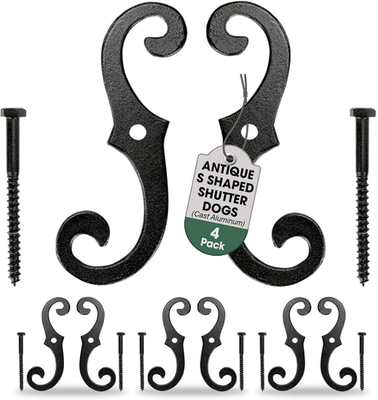 #ad Black Shutter Dogs 6.5 In. Decorative S Shaped Cast Aluminum Shutter Dogs with M $139.34