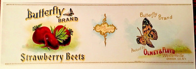Butterfly Brand Strawberry Beets Original Can Label Olney & Floyd NY Circa 1920