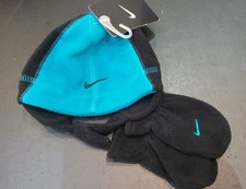 Nike Fleece Winter Trapper Hat  Mittens Set Chin Strap Boys 12/24 Months NWT
