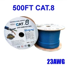500FT CAT8 40G 2000Mhz Network LAN Ethernet S/FTP Shielded Cable Wire Solid Blue