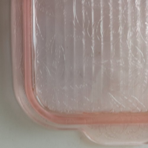 Vintage Pink Depression Glas 61/2" 2-Handled Square Ribbed Tray - Picture 7 of 9