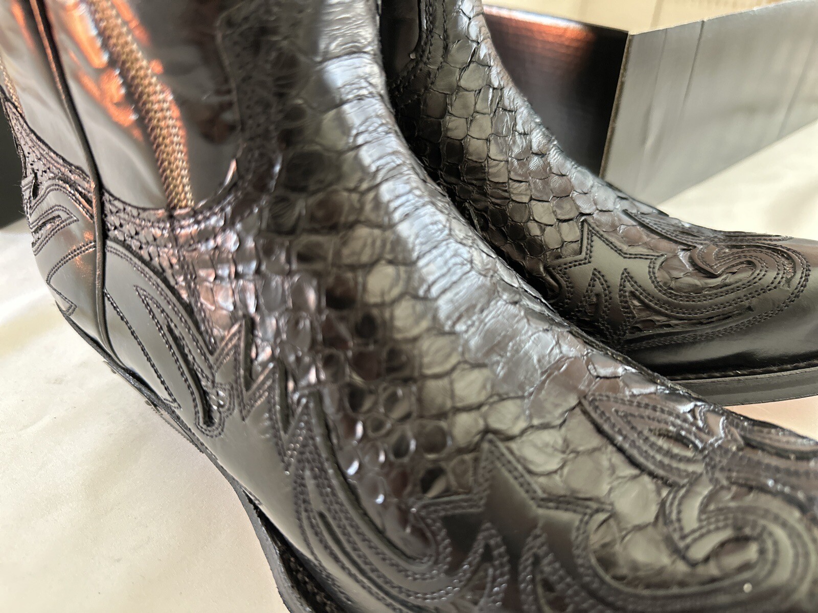 Sendra Cowboy Boots Black Python Snake Leather BR… - image 4