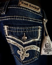  180 Buckle Rock Revival Jeans "Willa" Swarovski Leather Easy Skinny 34 X 31
