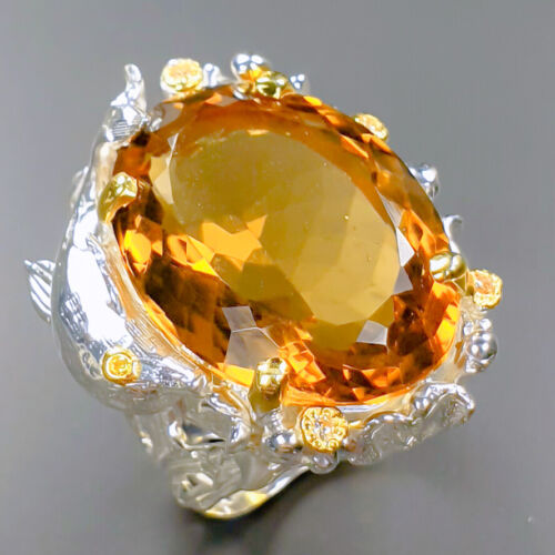 24ct+  Not Enhanced Citrine Quartz Ring 925 Sterling Silver Size 7.5 /R323871 - Picture 1 of 8