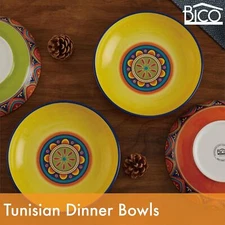 Tunisian Ceramic 35 oz. Serving Bowls,Set of 4, for Pasta, Salads, Grains, Soups