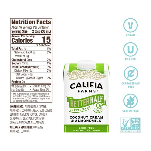 Califia Farms - Unsweetened Better Half Half And Half Substitute 16.9 Oz Pack... - 第 3/6 張圖片