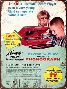 1960s Kenners Close And Play Phonograph Record Player Metal Sign 9x12 Ebay