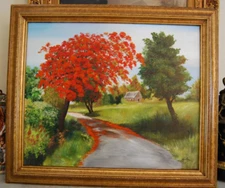 FRAMED SIGNED ORIGINAL OIL COUNTRY ROAD LANDSCAPE SCENE ARTIST: DILYA SCHAUER