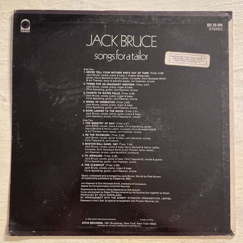Jack Bruce Songs For A Tailor LP ATCO Rare Club Edition 1969 Cream + Inner M-!!! - Picture 4 of 6